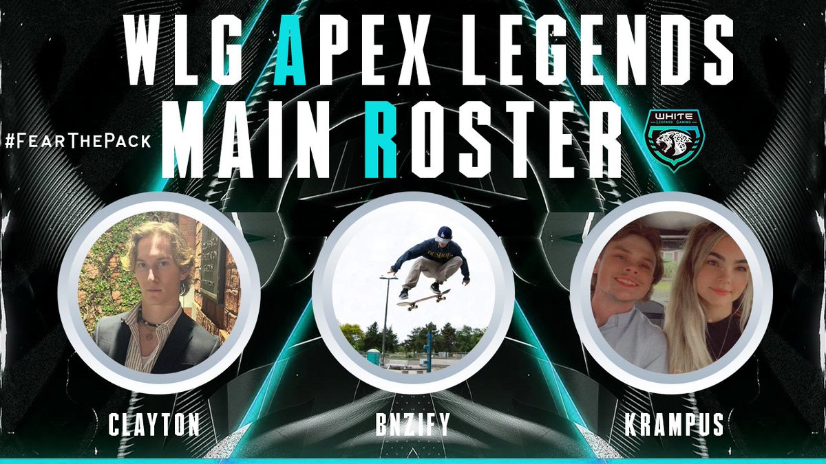 WhiteLeopardGG's tweet photo. Welcome our official Apex legends Team.
๐ @Clayl1n
๐ @Bnzify
๐ @Krxmpus
We are excited to see you guys compete!
#FearThePack #WLGapex #ApexLegends
Sponsors: @DubbyEnergy @NWCoffeeCo @SpacePandaDelta @SoarDogg https://t.co/gzljThw1hH