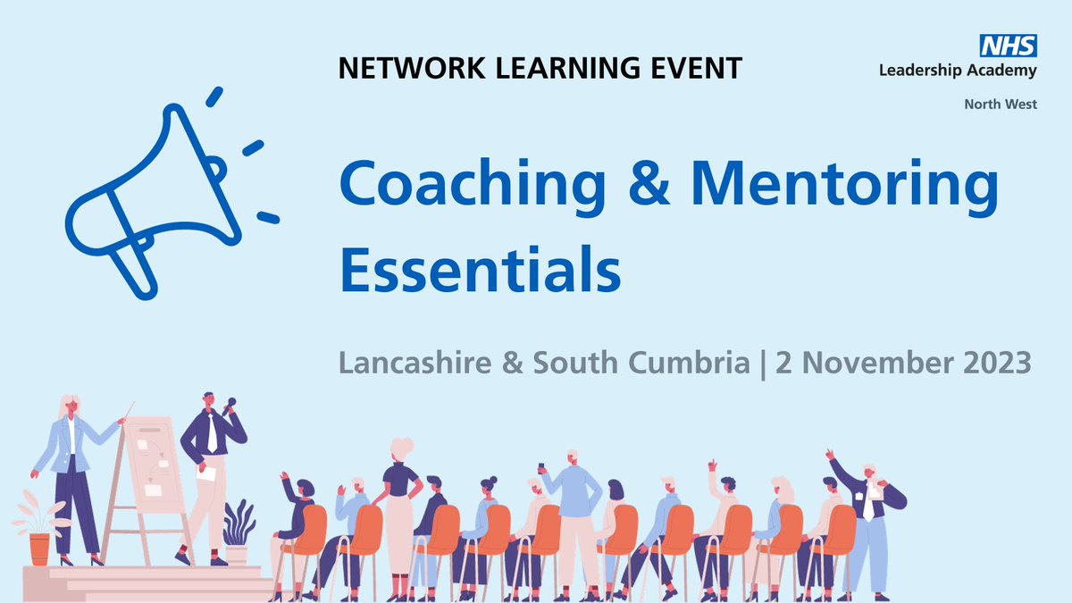 📢 Join us for our next network learning event!

The day will be filled with opportunities to network and explore new CPD topics to develop your coaching and mentoring skills and knowledge.

Register for your place: tinyurl.com/yck9w8tb

#NWCoachingMentoring #NHSLeadership