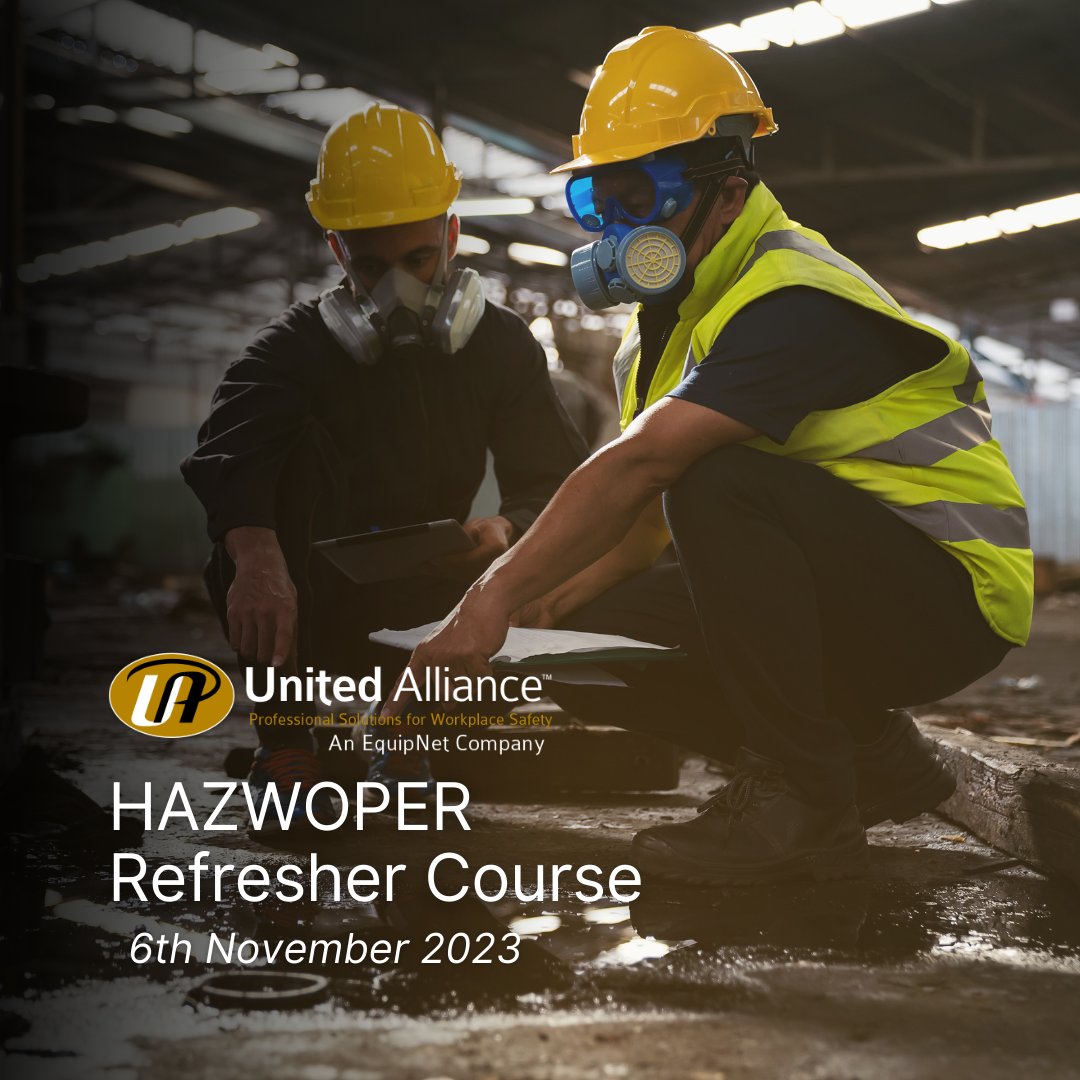 1 Month to Go: 8-Hour HAZWOPER Refresher - November 6th 2023

Employees who require Hazard Communication training and all employees who need the mandatory 8-hour annual HAZWOPER refresher course.

To learn more &amp; register, visit: unitedsafetypro.com/training-cours…