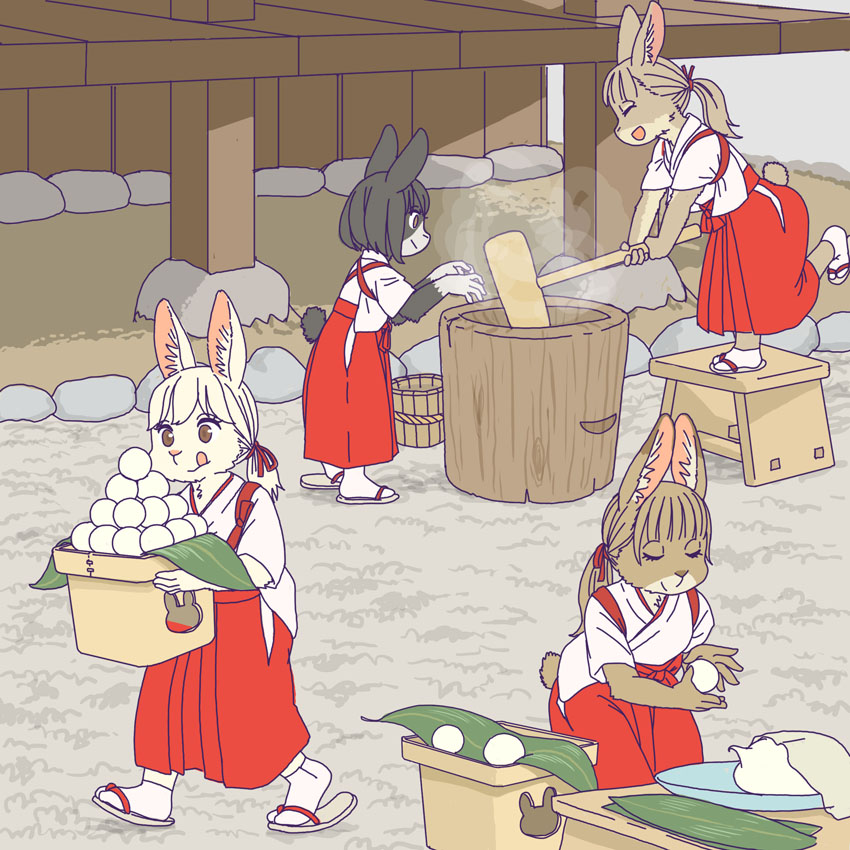 animal ears food furry japanese clothes multiple girls mochi mallet  illustration images