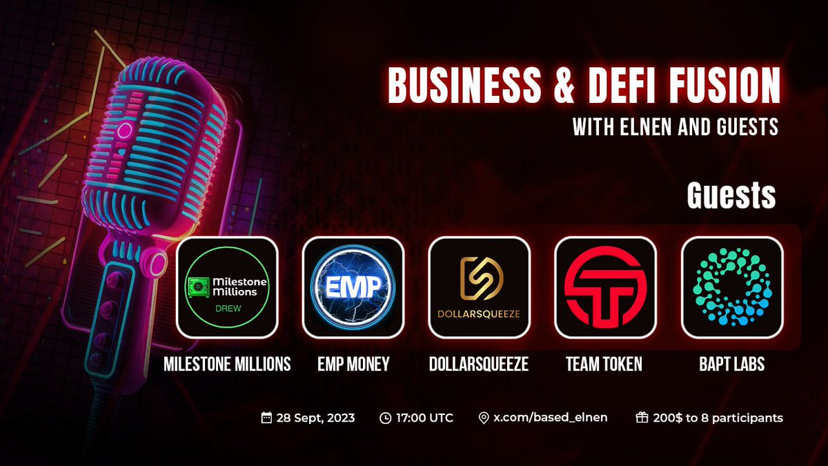 based_elnen's tweet photo. "Business  &amp; DeFi Fusion with Elnen and Guests"
 Ep. 01

📆Thursday 17:00 UTC ↘️
https://t.co/WngZb1V4EN

🎉PRIZES:
2x50 USD
5x20 USD

🧾RULES:
1️⃣Like &amp; RT
2️⃣Tag 2 friends
3️⃣Follow @based_elnen

Prizes picked during AMA to listeners👉👂

#BSC #CryptoGiveaway #Giveaway #DeFi #NFT https://t.co/yMdNrRzGJC