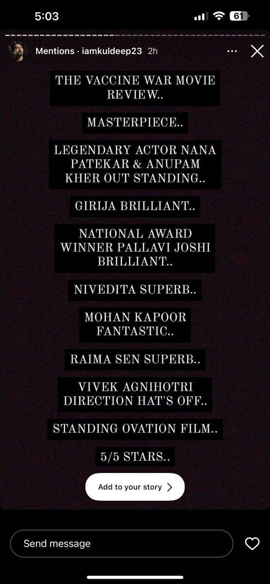 vivekagnihotri's tweet photo. People reviews of a people’s film. 
In cinemas now. #TheVaccineWar #ATrueStory is inspiring everyone. https://t.co/ZUtqVqcaNu