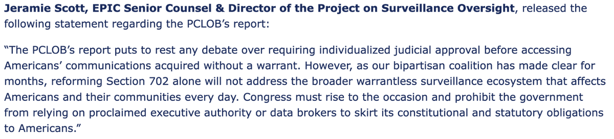 EPIC's <a href="/JeramieScott/">Jeramie D. Scott</a> released the following statement on the report: