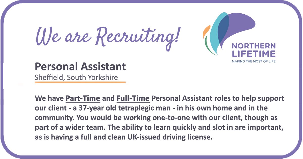Check out our website for details of support worker vacancies in Sheffield northernlifetime.co.uk