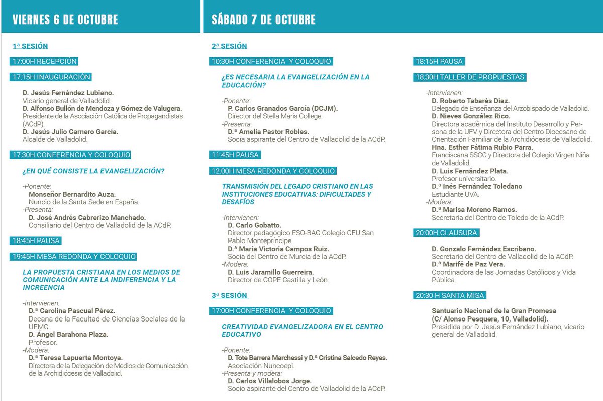 archiValladolid's tweet photo. Mañana viernes (17h) y el sábado la @acdp_es y la @USPCEU celebran sus VI Jornadas #CatólicosyVidaPública en #Valladolid sobre Educación y Evangelización, con interesantes ponentes y propuestas👇🏿
"Id al mundo entero y proclamad el Evangelio" (Mc 16, 15)
@ensenanza_de
@ecatolicas https://t.co/cYT6AkkqfI