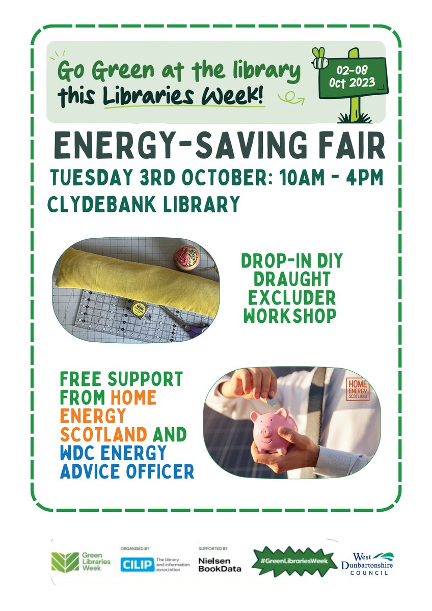 Join us at Clydebank Library on 3/10/23 between 10am-4pm for free energy-saving advice! 💡

Meet the <a href="/WDCouncil/">West Dunbartonshire Council</a> Energy Advice Officer and 
<a href="/HomeEnergyScot/">Home Energy Scotland</a> to discover the range of help and support available to help you manage your bills during the colder months.