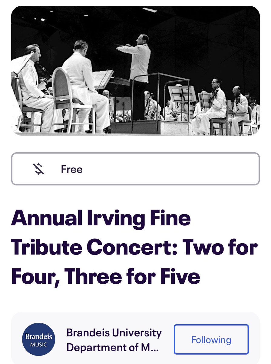 IrvingFineSoc's tweet photo. The @ArtsBrandeis annual Irving Fine Concert is Sat, 10/7 at 730pm. Register now. https://t.co/d2LeNoJznx https://t.co/67bI3RgBfI