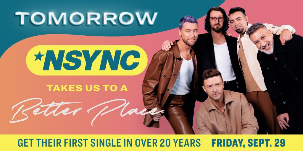 beckyfromkatytx's tweet photo. TOMORROW the world will be a #BetterPlace because @nsync is releasing their first song in over 20 years! I can’t wait to finally get to listen to it nonstop! 

#nsync #nsyncbetterplace #nsync_better_place #better_place #trolls3 #nsyncreunion https://t.co/TwVSC9iNAS