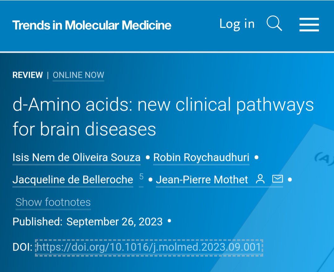 My first posdoc baby is out at <a href="/TrendsMolecMed/">Trends in Molecular Medicine</a>: D-AAs is a growing research field and I hope you get as amazed by them as I am! There is a little bit for everyone: Alzheimer's, Parkinson's, schizophrenia, ASD, chronic pain, ischemias...