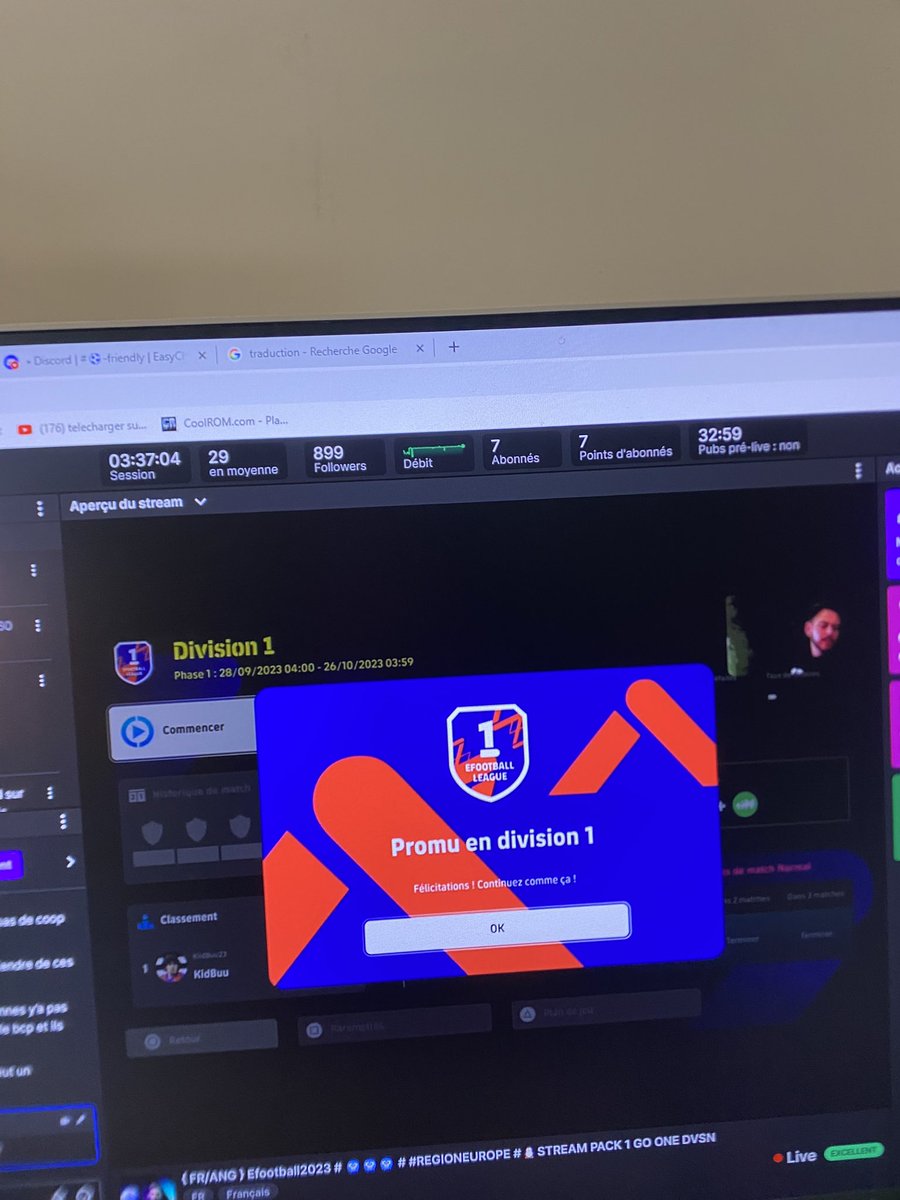 #Num1 début du jeux je me lache sur ma console après une soirée de taff directement je fait ma montée en D1 sur 3h30 de jeu stream 
Merci à tout ceux qui ont étais sur mon stream et sans oublier @Sossoblack_  qui me Raid merci 🙏