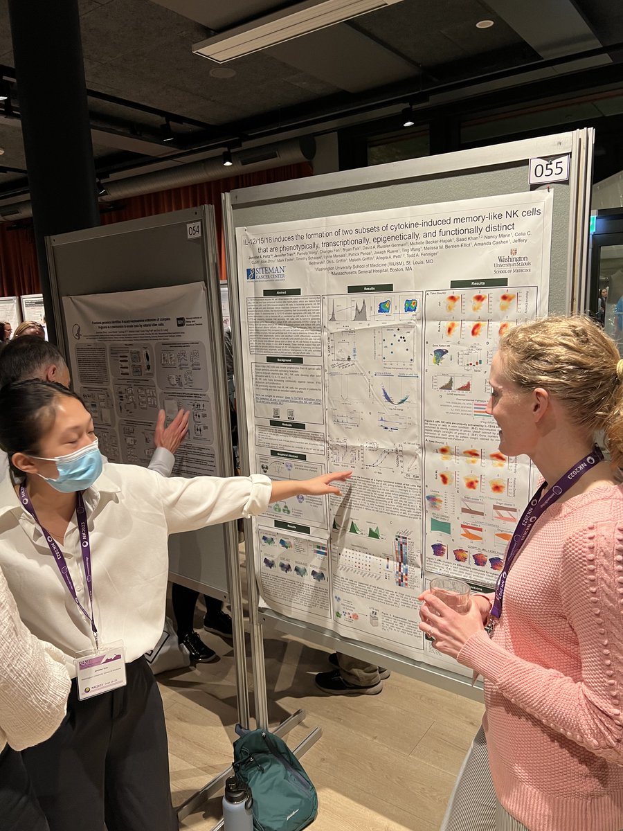 So proud of @Jenn__Tran and @FoltzPhd presenting at #NK2023. Mechanisms and dynamics of human memory-like NK cells! Subsets of NK cells after IL-12/15/18 become memory-like, with two subsets eML-1 and eML-2; distinct CITE-seq, function! @WashUOnc @SitemanCenter @SNI_NKMeeting