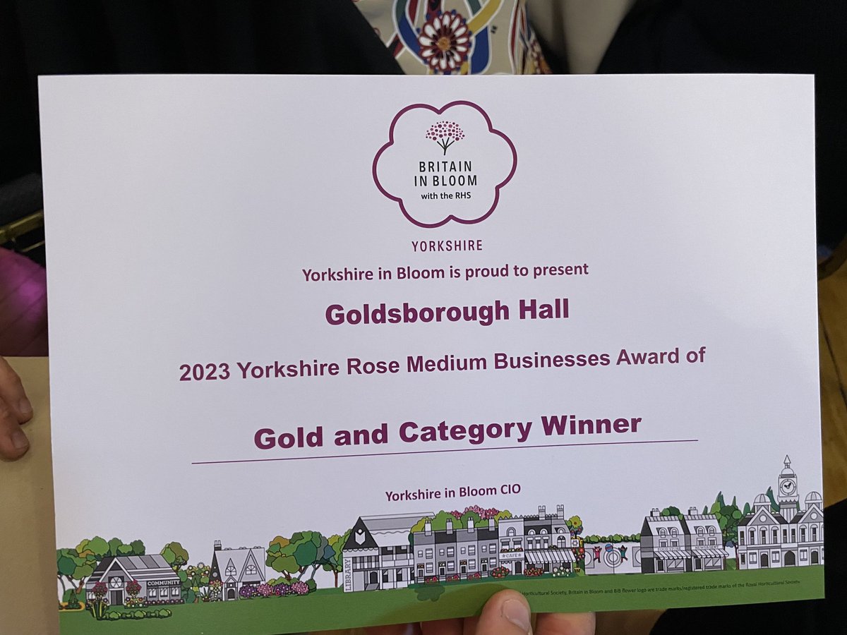 goldsborohall's tweet photo. Wow! Thrilled and delighted to receive a gold award and category winner in the Yorkshire in Bloom awards #yib2023 #yorkshireinbloom https://t.co/fCebP06koj