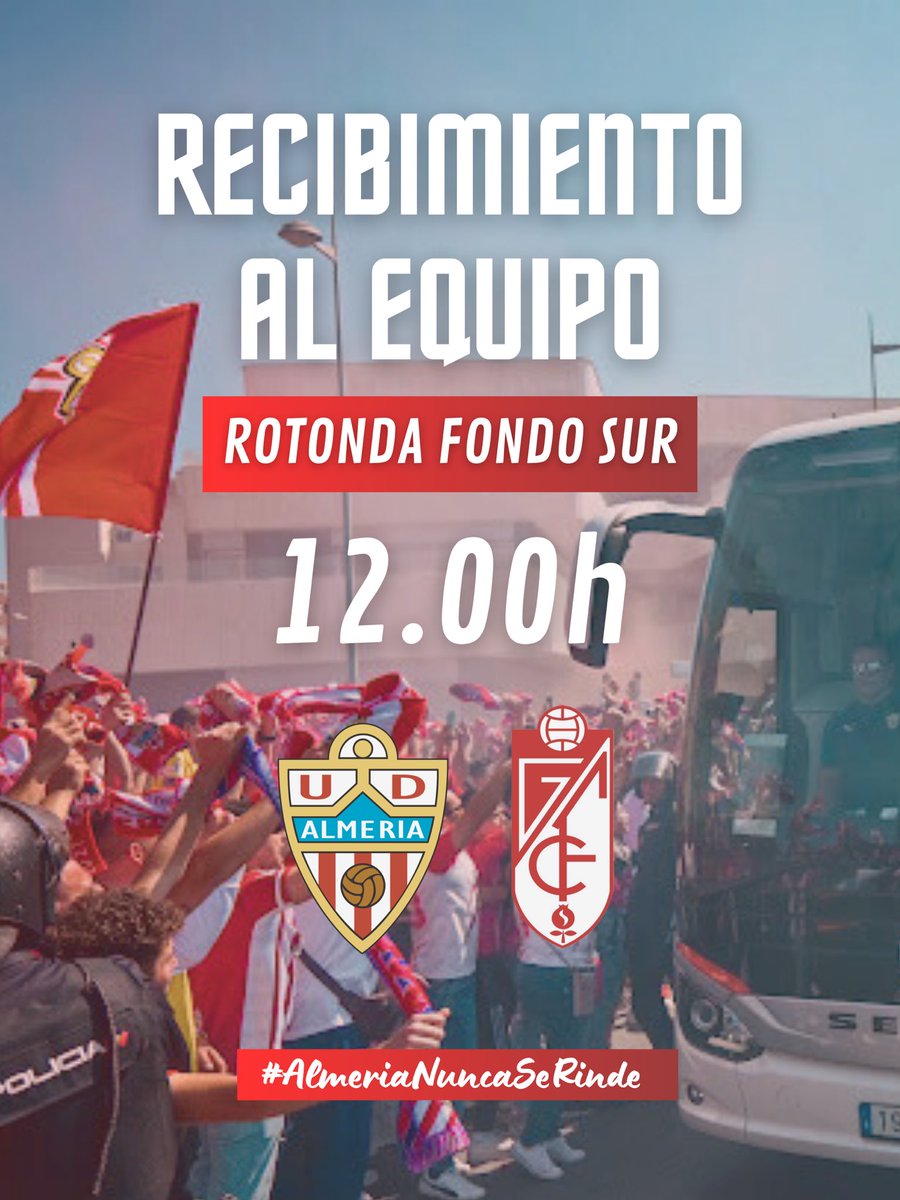 tw_almeria's tweet photo. Estamos en un momento de máxima importancia y nuestros jugadores necesitan todo el apoyo de la afición, desde antes del inicio del partido.

Por eso TE CONVOCAMOS para RECIBIR AL EQUIPO, en la rotonda de Fondo Sur a las 12.00h

Máxima difusión 📣⬇️
#AlmeriaNuncaSeRinde https://t.co/ZEpv5ccMKn