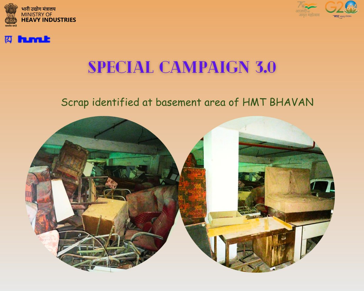 HMTLtd's tweet photo. As a part of Cleaning Campaign 3.0, scarp identified for disposal at HMT Bhavan. #Specialcampaign3.0
#Swachhatacampaign
#swachhatahiseva @MHI_GoI @DARPG_GoI @mygovindia @vijaymittal4 https://t.co/UPJk5shRKR