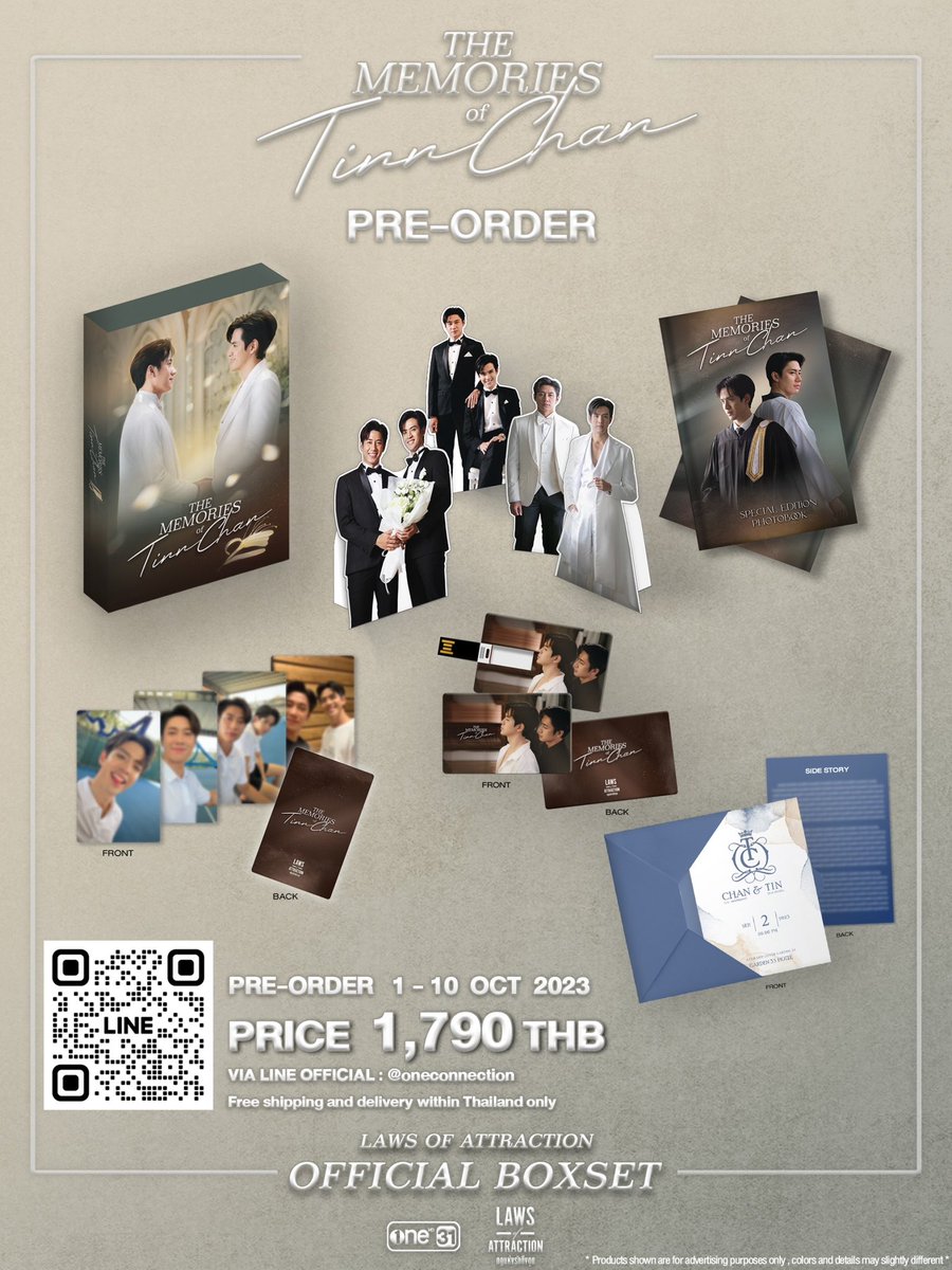 LAWS OF ATTRACTION OFFICIAL BOXSET
“The Memories of TINN &amp; CHAN”

BOX SET รวบรวมความทรงจำของ “ติณห์ - ฌาน”
จากวันที่ "แรงดึงดูด" กลายเป็น "รักดึงดูด"

ราคา 1,790 บาท
Pre-order ตั้งแต่ 1-10 ต.ค. นี้เท่านั้น
via Line @ Official : <a href="/oneconnection/">OneConnection.com</a>

#LawsofAttraction
#กฎแห่งรักดึงดูด