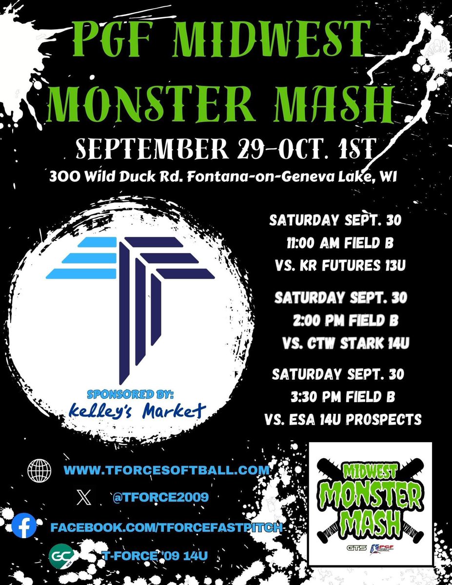#TForce09 is in Wisconsin this weekend at the <a href="/PGFnetwork/">PGF</a> #MonsterMash with <a href="/GTSBBSB/">GTS</a> Fastpitch. See you at the fields. 🥎🌞🥎