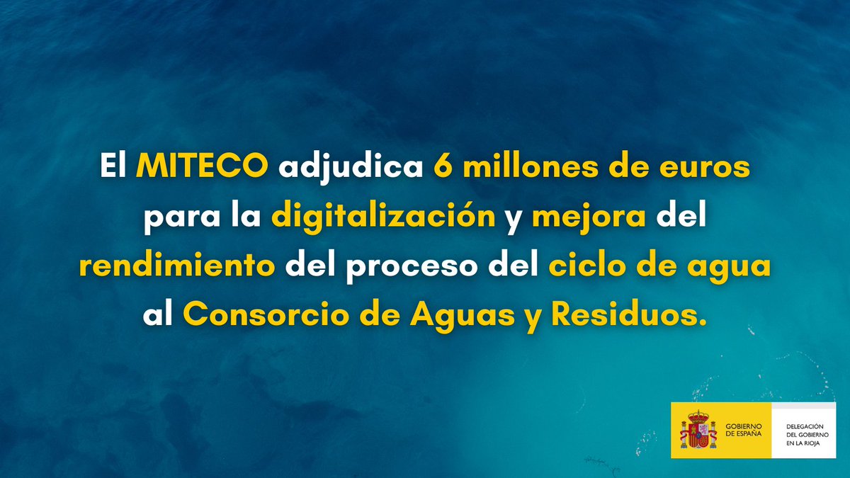 DelegGobRIO's tweet image. 🌊 El @mitecogob, a través del proyecto #DigiCARE, ha concedido ayudas por valor de 200 millones de euros para la mejora de la digitalización del ciclo del agua urbana.

🍇 En #LaRioja, estas ayudas ascienden hasta los 5.936.719 €.

🔗mpt.gob.es/portal/delegac…

🧵...