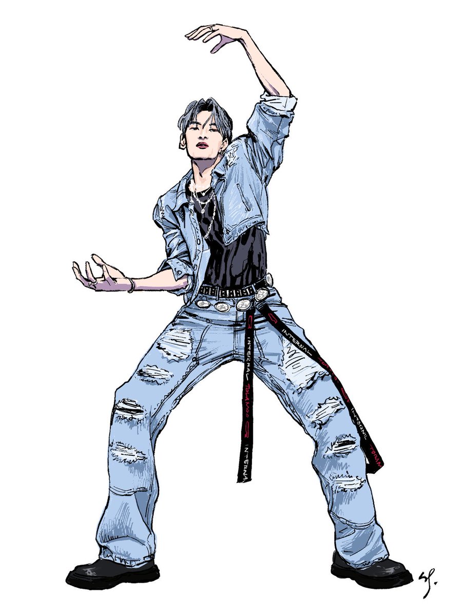 1boy male focus solo pants jacket torn jeans denim  illustration images