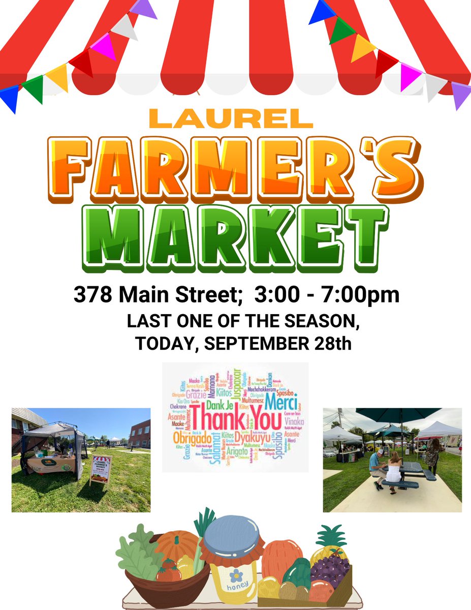 lrlmarketonmain's tweet image. HAPPENING TODAY! The LAST Farmer&apos;s Market at the Laurel Quill Lot is set for today, 9/28. Join us 3-7p at 378 Main St. Will hold a Thank You ceremony around 4pm for all the vendors that have been w/ us &amp;amp; for YOU for making the first season a huge success! #ShopSmallShopLocal