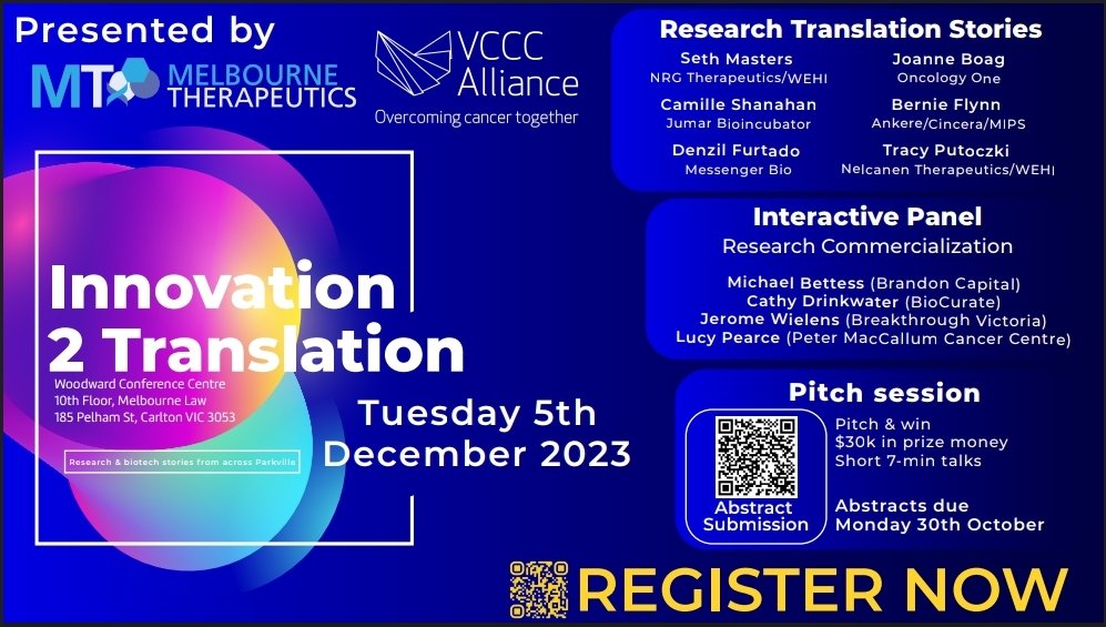 Save the date for the #I2T2023 event on Dec 5th. Featuring: - Research translation stories. - Panel discussion about research commercialisation. - Pitch session with a total $30k in prizes + valuable feedback from professional investment analysts. Secure your tickets now 🎟️🎟️