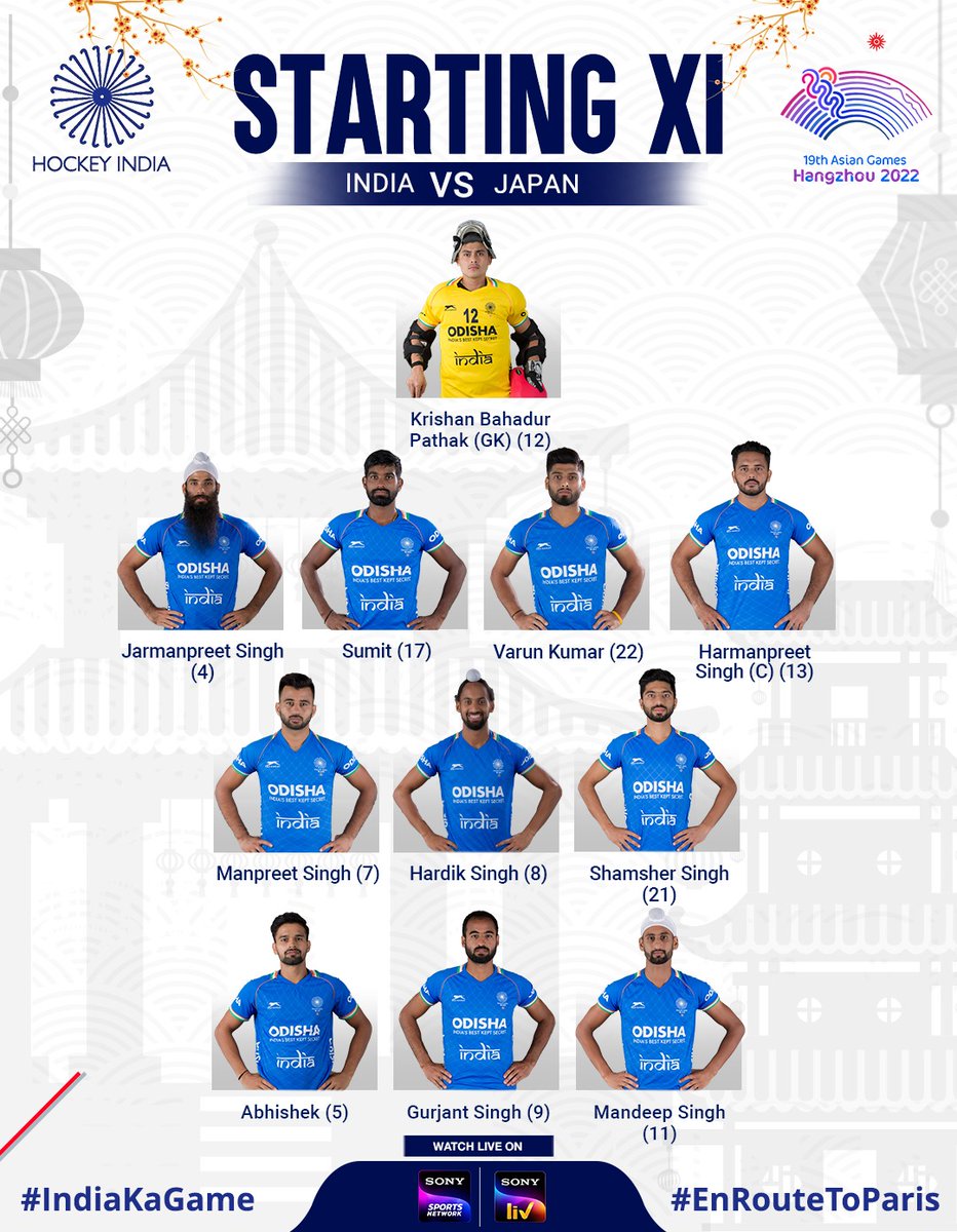 TheHockeyIndia's tweet image. #TeamIndia 🇮🇳 lines up at the Gongshu Canal Sports Park Stadium in Hangzhou this evening to take on the defending champions Japan 🇯🇵

📆 28th Sept 6:15 PM IST 
📍Hangzhou, China.
📺 Streaming on Sony LIV and Sony Sports Network.

#HockeyIndia #IndiaKaGame #AsianGames #TeamIndia…