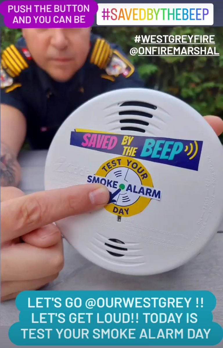 ChiefEddie815's tweet photo. Today is the day!
It's TEST YOUR SMOKE ALARM DAY
Let's get loud @OurWestGrey 
Push the button and you can be #SavedByTheBeep 
Working Smoke alarms and home fire escape plans save lives.
#westgreyfire https://t.co/piySy0Yjlm