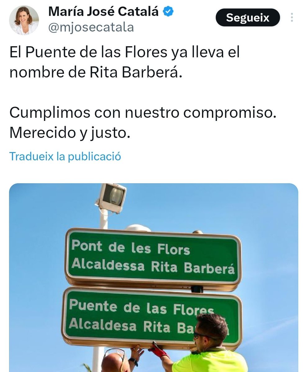 Este és el gran "èxit" de la nova alcaldessa de PP a València, canviar el nom al Pont de les Flors. 

Mentre, els valencians i valencianes pensant com arribar a final de mes. 

Prioritats.