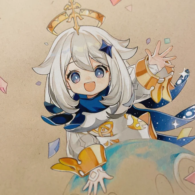 改めて振り返ると全然最後まで描けてないけど原神3周年おめでとうございます#色鉛筆 #模写 #原神3周年 