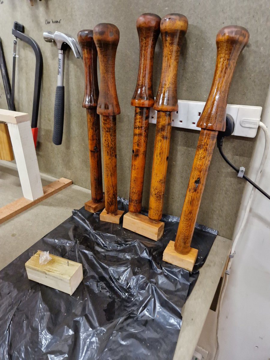 Been tidying up some of the pins that hold the ropes on the upper deck. Cutting back the tired looking woodstain and putting a few coats of boiled linseed oil on as well as polishing up the pin locks. #Shipwright #Boatbuilding #Joinery #Skills #Hartlepool