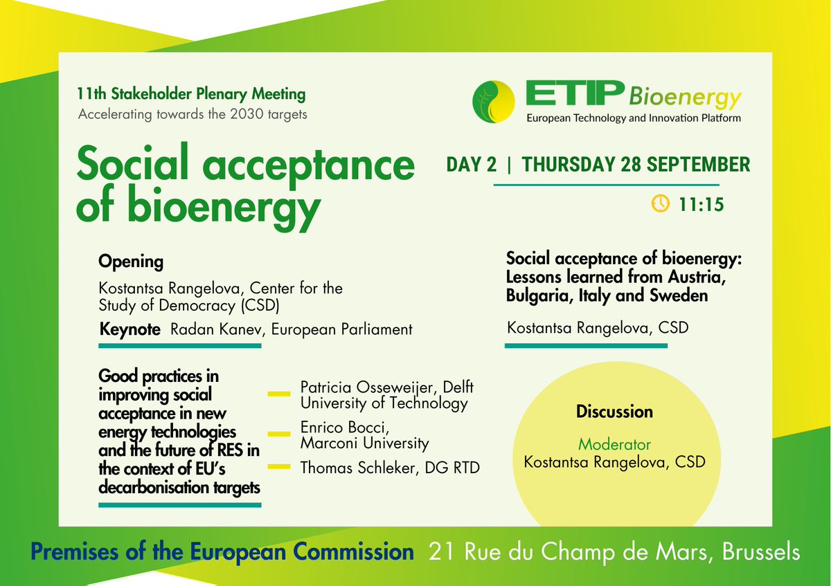 #SPM11 -#ETIPBioenergy - 🟢 Live in Brussels
👇 The programme, session by session
♻ #policy, #research and #innovation, #technology, #industry and #market potential, #social #acceptance related to #bioenergy and #renewablefuels

Full agenda online ⇨shorturl.at/KQS17