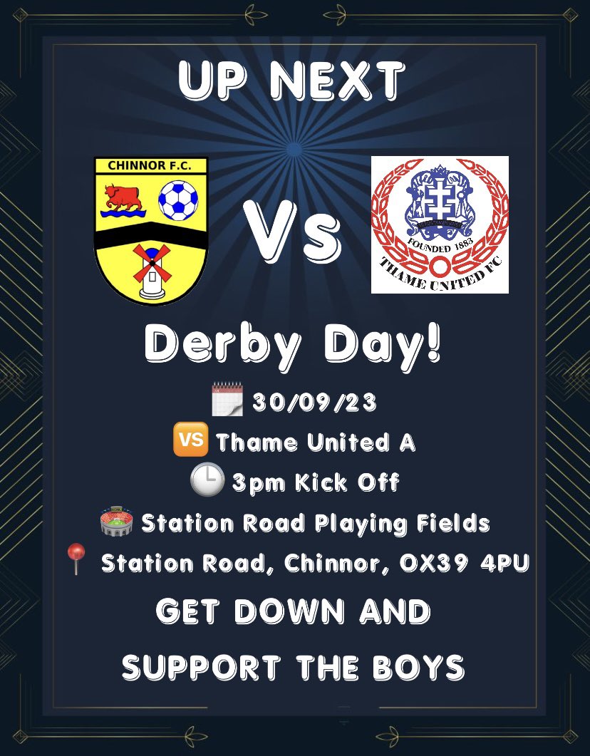 ⏭️Up Next On Saturday we have a big derby day in the cup! Get down and support the boys! #UpTheChin 🔵🟡⚫️