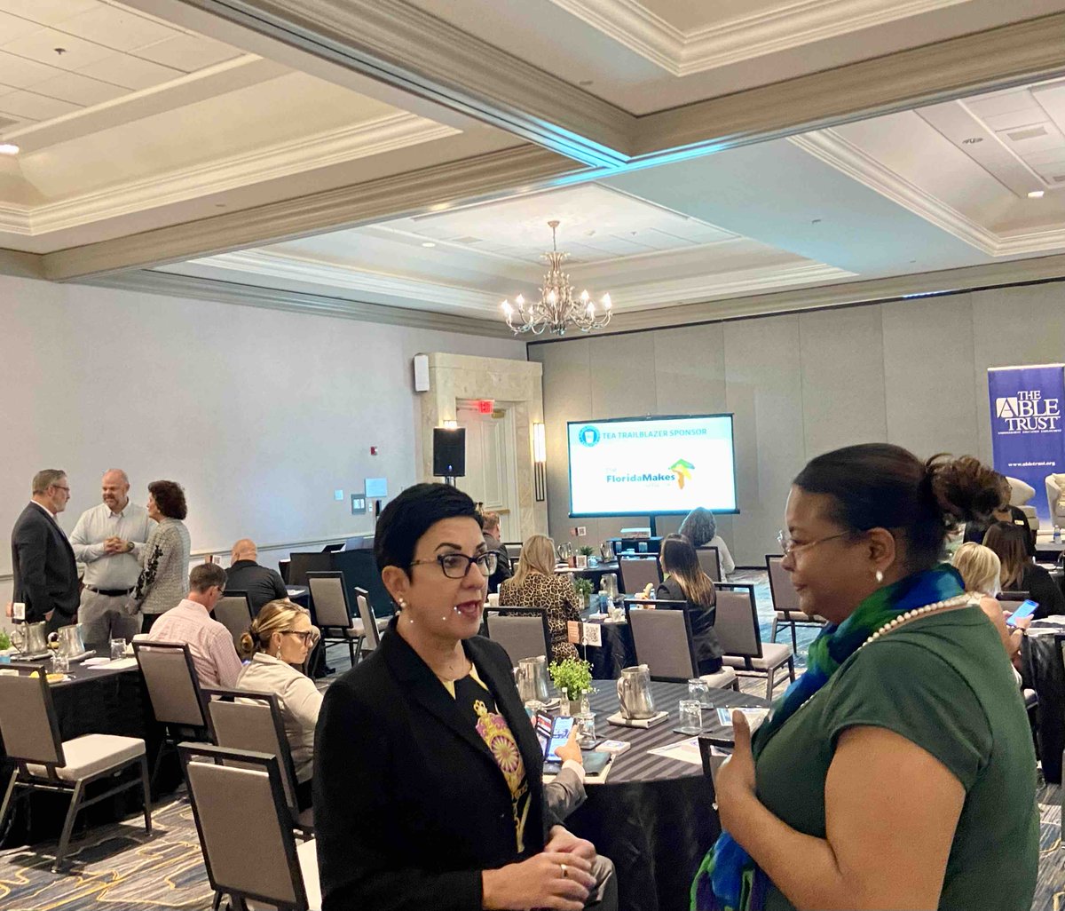 Abletrust's tweet photo. Welcoming our terrific guests, speakers and sponsors to the Tampa Marriott Water Street for the Disability Employment Awareness Month 2023 kickoff event! @MarrWaterStreet #NDEAM #inclusiveflorida https://t.co/Q3wFBqRiKM