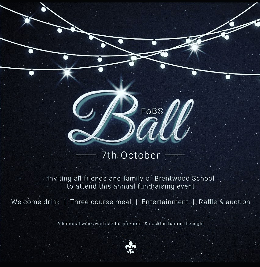 Brentwood School (@brentwood_sch) on Twitter photo Don't miss out! There are still a few tickets left for the FoBS Ball on Sat 7th Oct 🎉
Bring your friends & family along for a fun-filled evening of entertainment, music, cocktails, raffle & auction & a 3-course meal 🍸💃✨
Email fobs.forum@gmail.com to book now #WeAreBrentwood Don't miss out! There are still a few tickets left for the FoBS Ball on Sat 7th Oct 🎉
Bring your friends & family along for a fun-filled evening of entertainment, music, cocktails, raffle & auction & a 3-course meal 🍸💃✨
Email fobs.forum@gmail.com to book now #WeAreBrentwood