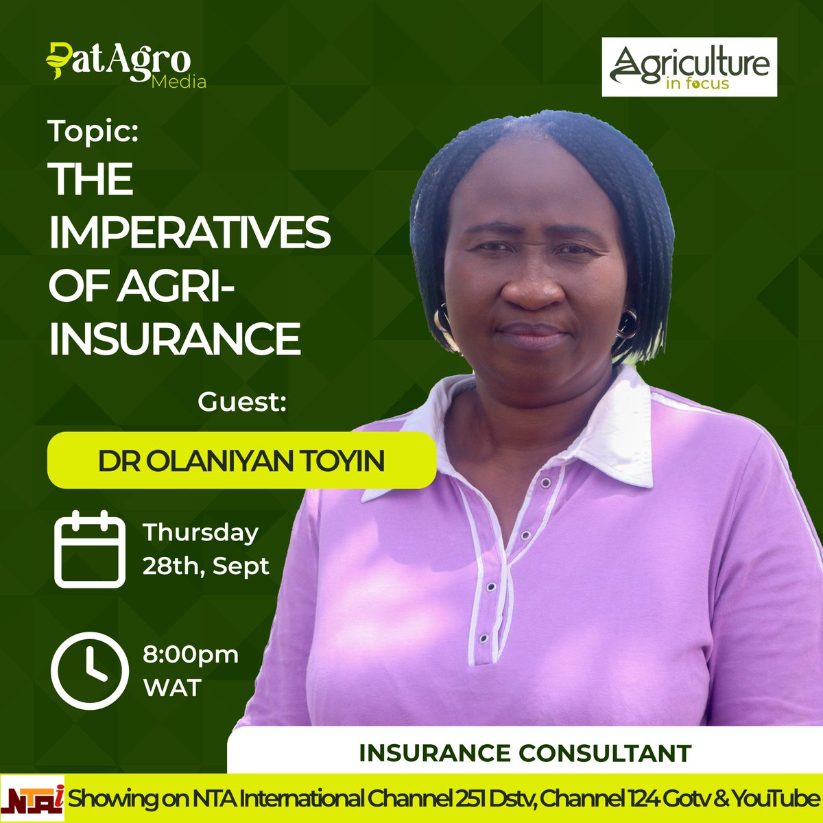 Don't miss this week's deep dive into the world of Agri-Insurance!

Join us as we sit down with the brilliant Dr. Olaniyan Toyin, an insurance consultant, to explore how this crucial shield safeguards our harvests and secures our future. 🌾🛡️
#agriinsurance #protectingharvests
