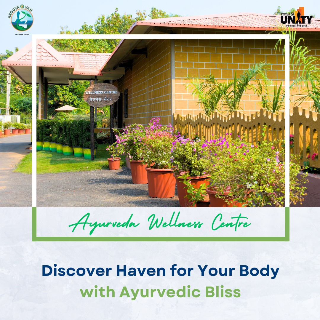 Embark on a transformative wellness journey at Aarogya Van’s #AyurvedaWellnessCentre, where the ancient wisdom of #Ayurveda and the embrace of Nature converge to Rejuvenate your Mind, Body, and Soul. 🌿✨ Discover True Harmony, Discover Aarogya Van. StatueofUnity #WellnessTourism
