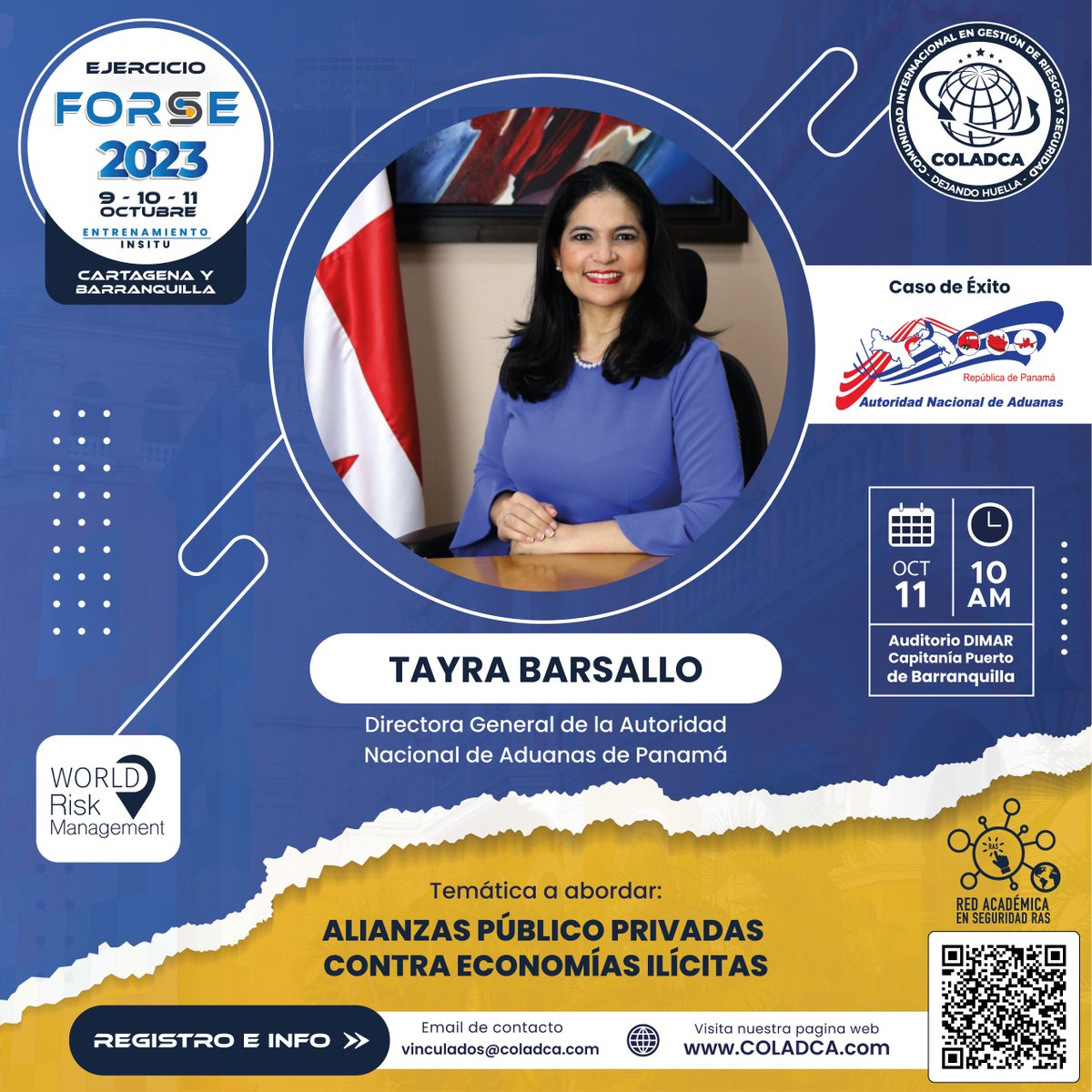 COLADCA's tweet photo. 📣 #FORSE2023 🇵🇦 Panamá se hace presente con un importante #CasoDeÉxito a cargo de la Licenciada Tayra Ivonne Barsallo, Directora General de la Autoridad Nacional de Aduanas, aporte sobre "Alianzas público - privadas contra economías ilícitas".
🌅 https://t.co/Wz9CARPIqu https://t.co/R0OuGAalkw