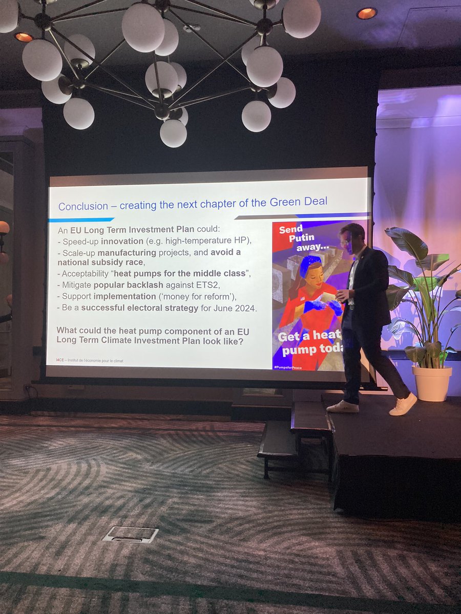 LCAMUNCOLI's tweet image. @helloheatpumps #HPforum 2023 today in Brussels. Smart speech of @ThPellerin on the benefits of adopting heat pumps. And nice final slogan 😉.  Zoom on the photo 🤜