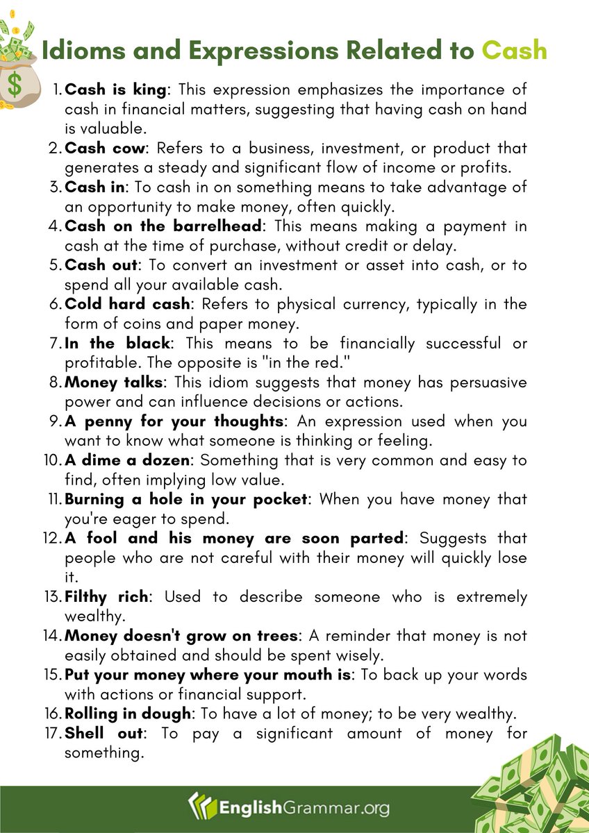 Idioms and Expressions Related to Cash #vocabulary #writing #Englishgrammar