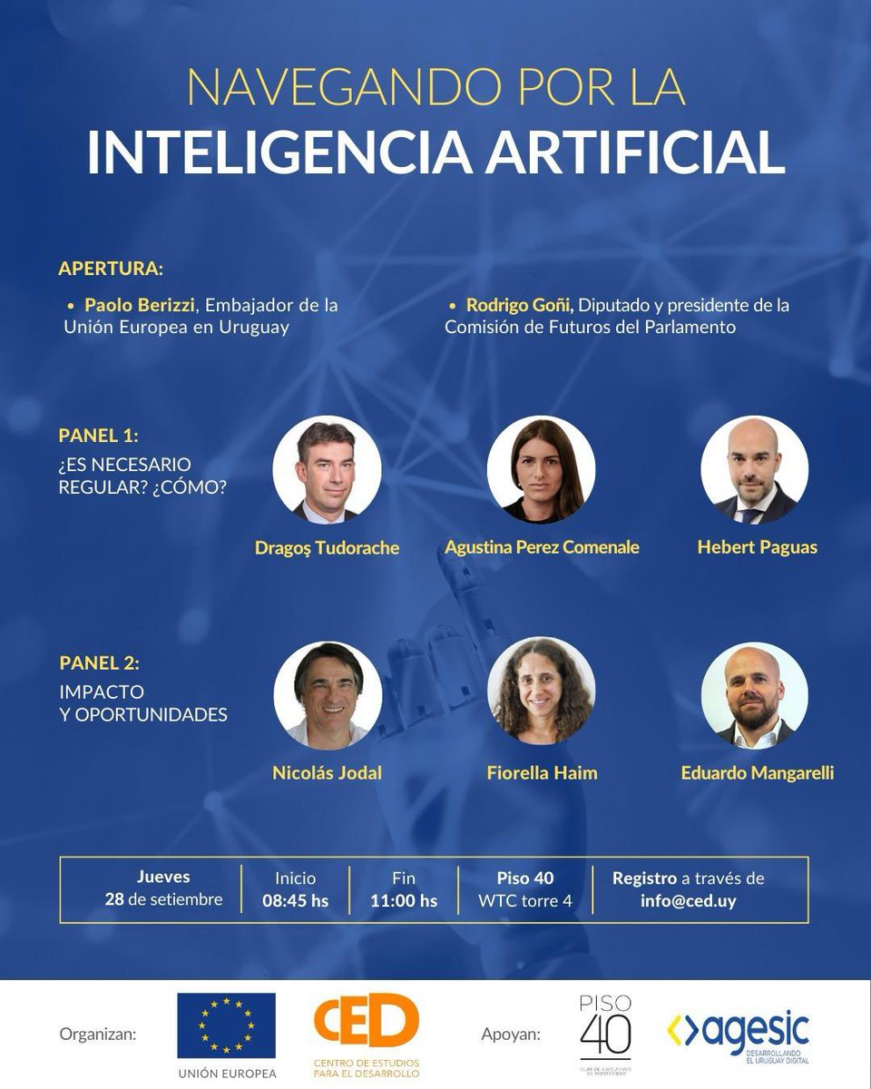 AcostayLaraG's tweet photo. Ahora en el #Piso40 de WTC, participamos de la actividad “𝗡𝗮𝘃𝗲𝗴𝗮𝗻𝗱𝗼 𝗽𝗼𝗿 𝗹𝗮 𝗜𝗻𝘁𝗲𝗹𝗶𝗴𝗲𝗻𝗰𝗶𝗮 𝗔𝗿𝘁𝗶𝗳𝗶𝗰𝗶𝗮𝗹” organizada por @ced_uy junto a @UEenUruguay. https://t.co/wEGQ7HFIad