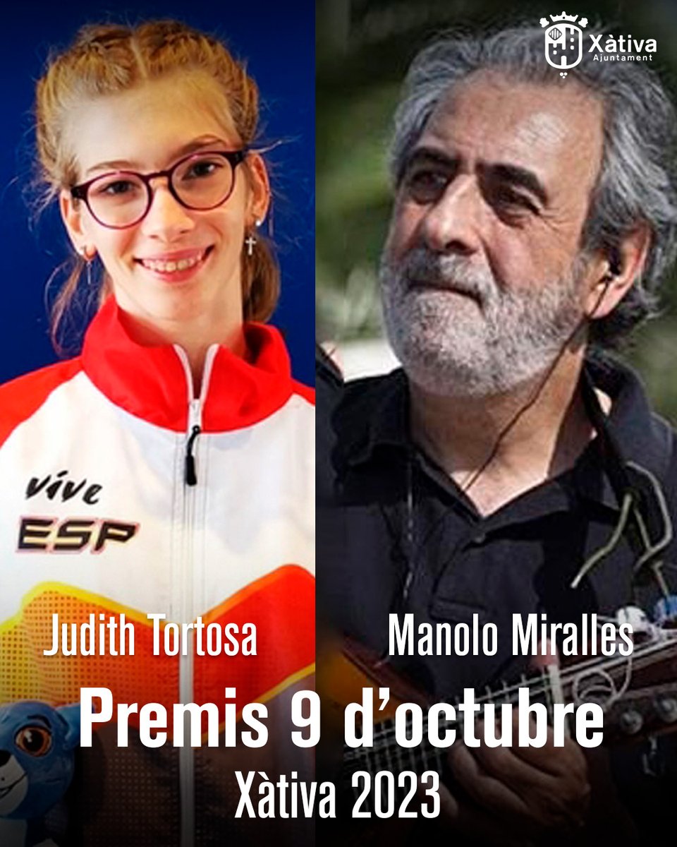🏅Manolo Miralles i Judith Tortosa, premis 9 d’Octubre de Xàtiva 2023.

➡️L’Ajuntament concedeix la distinció a títol pòstum al fundador d’Al Tall i reconeix el gran any esportiu de la jove atleta del CAX.

➕tinyurl.com/584xnjcf