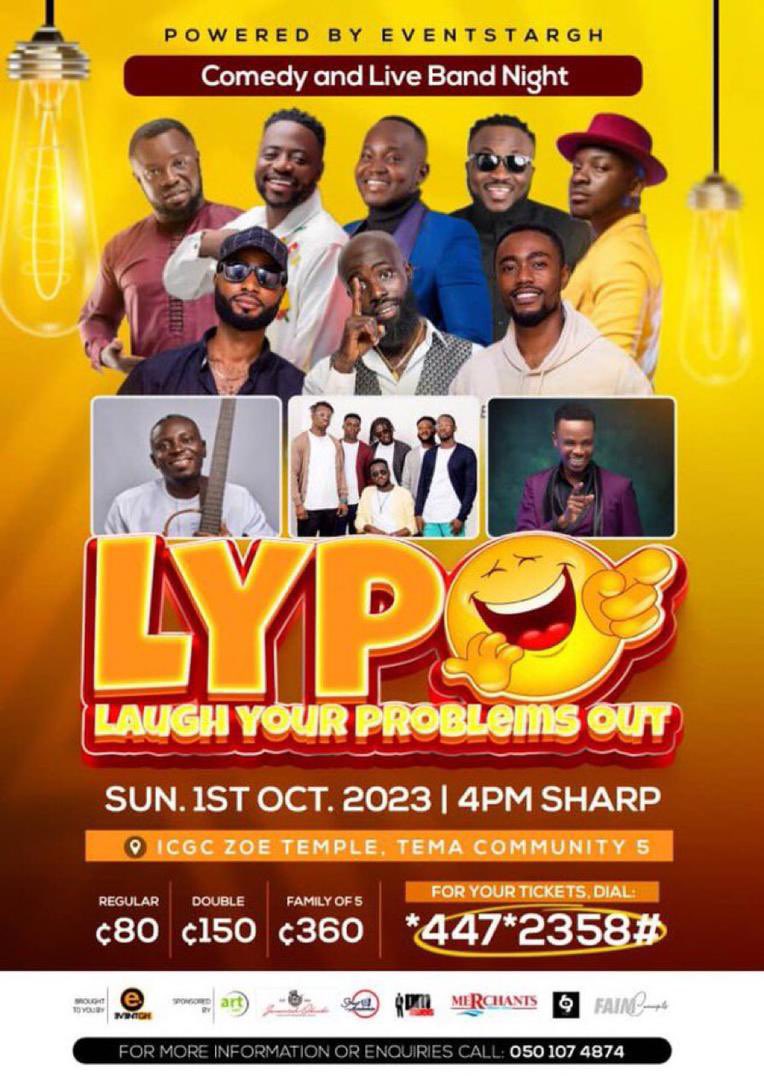 lhydyya's tweet photo. Come on the 1st  and meet @jeneralntatia, @obamponsah, @dkb, @lekzydecomic and @jeremiahoboubi
I want to meet you too. Dial *447*2358# to get your ticket 

#LaughYourProblemsOut https://t.co/qvxTnJezNz