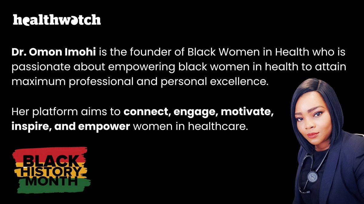 Dr. Omon Imohi founded Black Women in Health, after struggling to find a platform that supported and advised black doctors. Oman’s platform is for all women in healthcare to connect, motivate, empower and celebrate one another.
#WeMatter #BlackHistoryMonth2023 #SalutingOurSisters