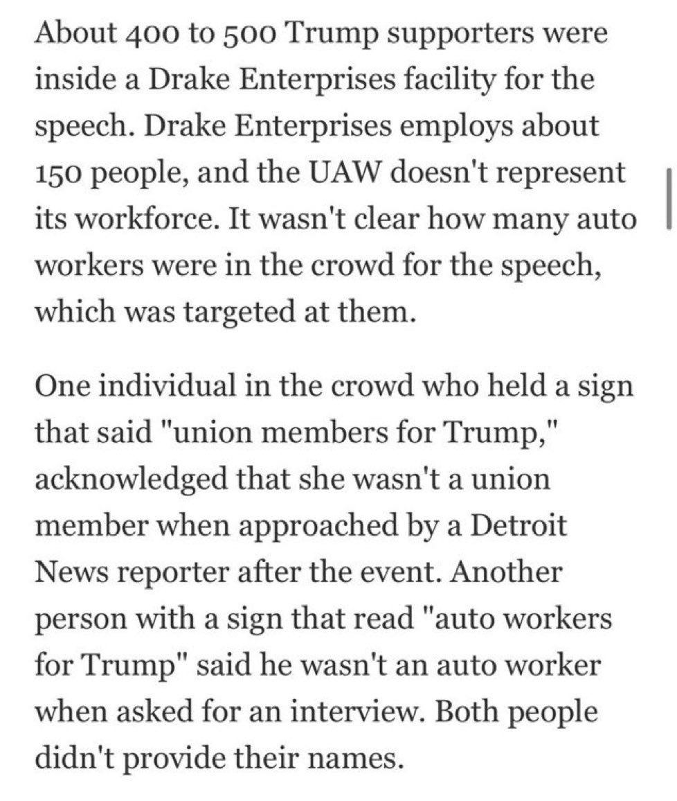 7Veritas4's tweet photo. He planted supporters to hold up union signs at his non-union rally last night.

Fraudster gonna fraud. https://t.co/DE0lnfG5JM