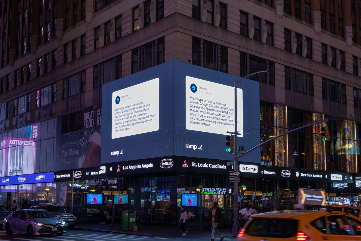 DeepnoteHQ's tweet image. We 🫶🏻 our customers, especially the ones who put us on a Times Square billboard 🤩

Thank you to our friends Ryan Delgado, Anton Biryukov, Ian Macomber and Jobin George at @tryramp for making our wildest dreams come true!