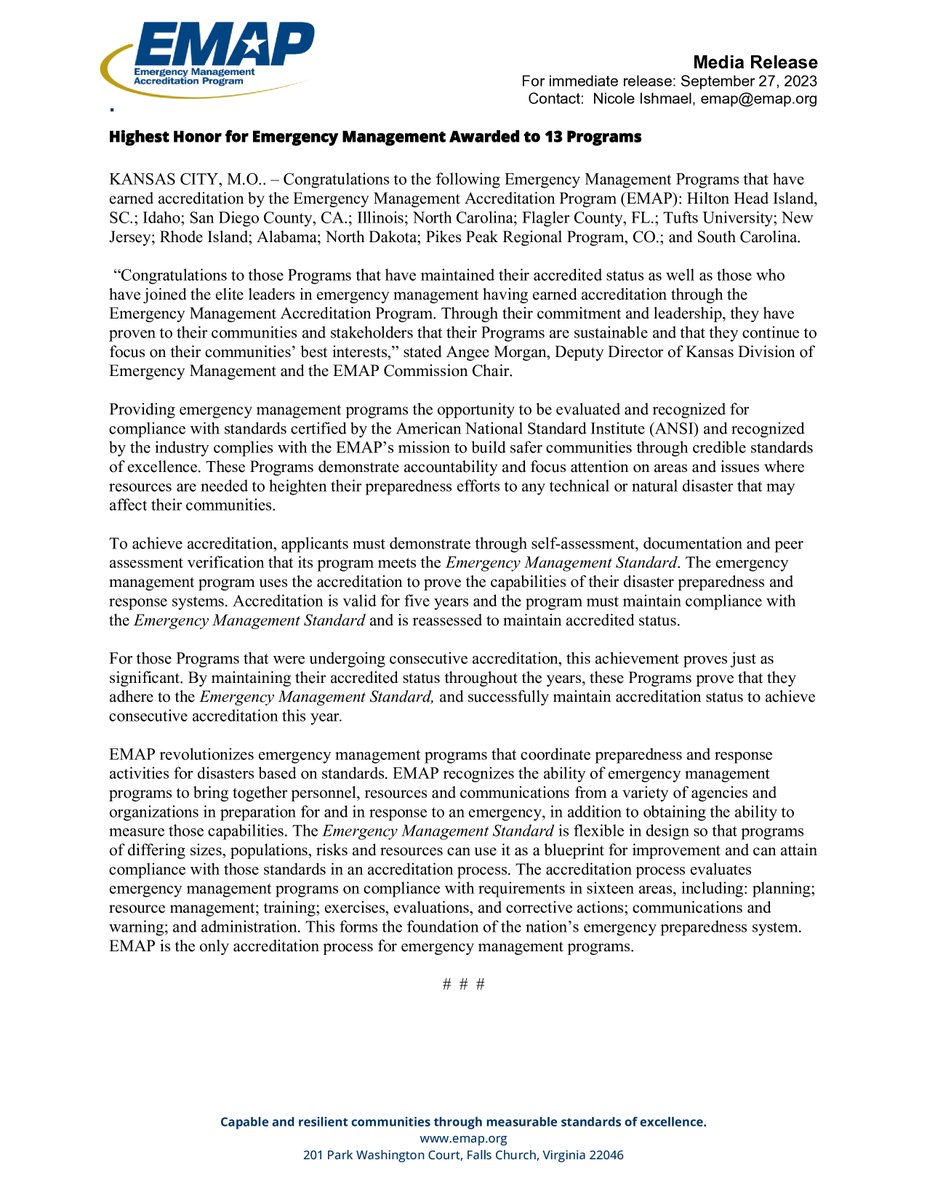 EMAP_US's tweet photo. EMAP is excited to announce 13 programs that have earned accreditation. Congratulations on this highest honor!

Please review the attached press release: https://t.co/y0BCWuJlqo