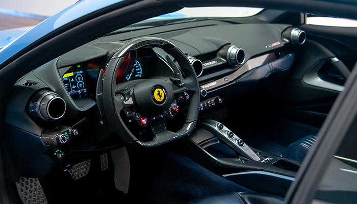 #FerrariTailorMade programme, a diverse spectrum of styles come together to create a unique design.

Its design elements vary from Azzurro Met 505C bodywork, to vintage-style seats with vertical ribbing to the inserts.
#Ferrari