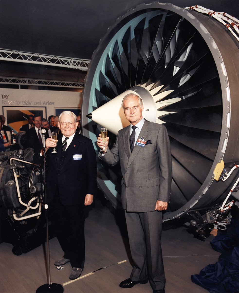 FIAFarnborough's tweet photo. #FIA75 Memories: @RollsRoyce !✈️
1988 - The biggest Rolls-Royce event held at Farnborough and the Launch of the RB211-524L (soon to be renamed the Trent).
The unveiling was by Sir Frank Whittle accompanied by Sir Ralph Robins of Rolls-Royce.
#FIAMemories #RollsRoyce #Airshow https://t.co/9PO3fkmoAQ