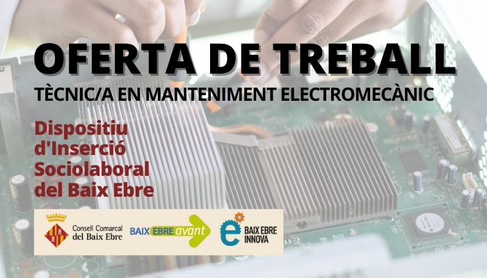 BEAvant's tweet photo. OFERTA DE TREBALL | Empresa de Campredó necessita incorporar un tècnic de manteniment.
📲 Trobareu tots els detalls d'aquesta oferta al Dispositiu d'Inserció Sociolaboral del Baix Ebre https://t.co/hDQ22VbXFQ https://t.co/G0VKOWPooO