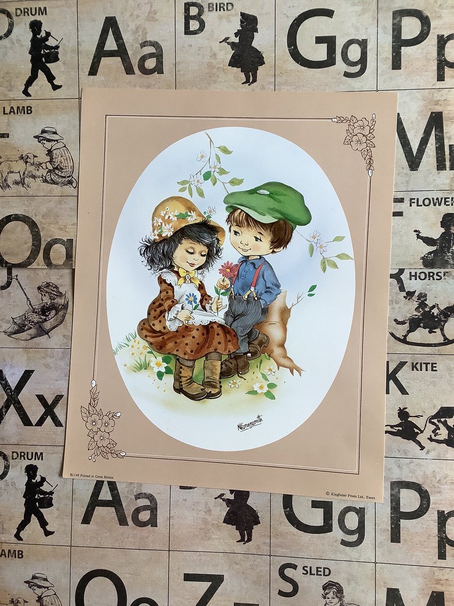 WatsonsVintage's tweet photo. NEW LISTING What an ADORABLE 1970s Art Print in the style of Holly Hobbie by Malcolm Greensmith. These unmounted prints are just £5 each in our Vintage Emporium!!! They will look AMAZING in frames. https://t.co/ajhXPsOryb #1970sDecor #KitschArtPrint #RetroPrint #HollyHobbieStyle https://t.co/Tx4PPR1Bao