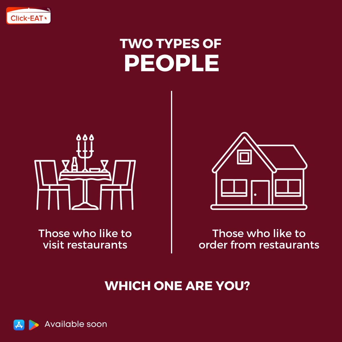 joinclickeat's tweet photo. Which type of food connoisseur are you?🤔
Comment down your answers below and tag your friends to let them know!
Available soon, only on Click EAT!🙌
https://t.co/qk4Iyq5Tqh
#dinewithclickeat #restuarantmanagement #takeaway #clickeat https://t.co/ZeN3DbIqzR